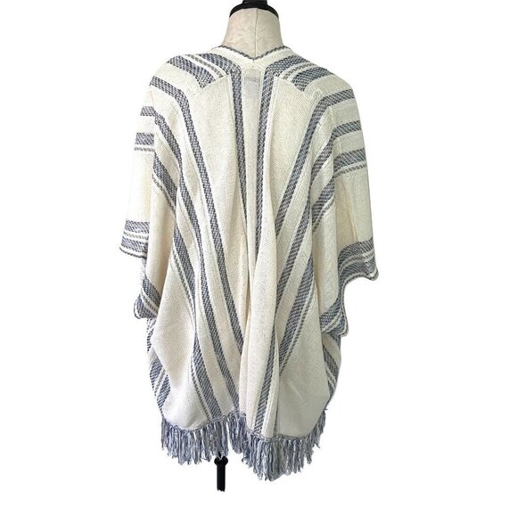 Lucky Brand Shawl Poncho Womens Size Small S Woven Open Striped Bohemian Ivory - Picture 2 of 10